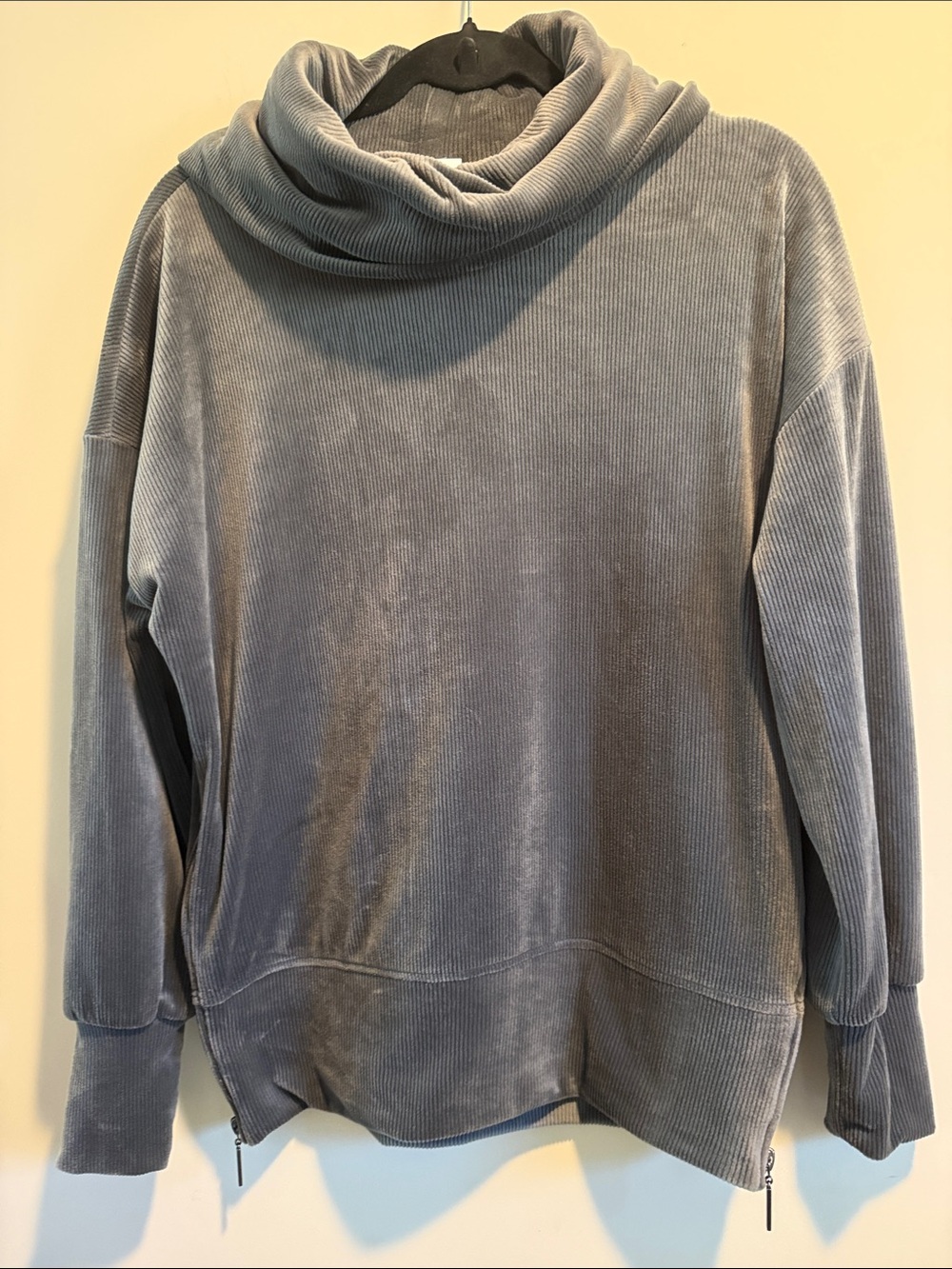 Cable & Gauge Velvet Cowl Neck Sweater - Light Gray